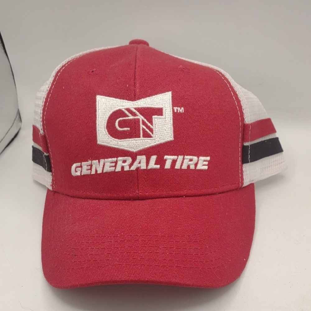 General Tire Red Cap Retro 2 Stripe Trucker Hat Promotional Advertising